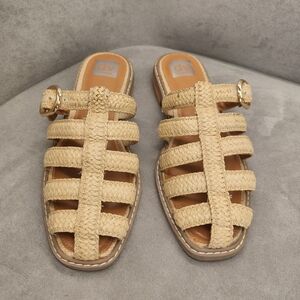 Dolce Vita DV Fisherman Sandals 9.5 Natural Raffia Fyona Mules Woven New $60